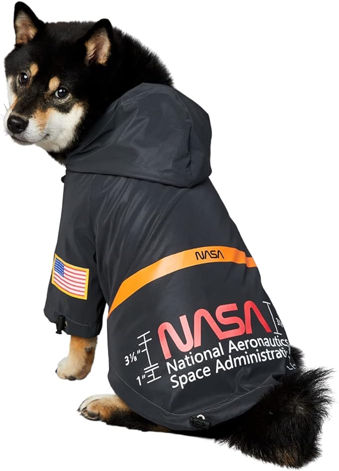 ChoChoCho NASA Dog Raincoats, Reflective Rain Jacket Water Proof, Cat & Puppy Stylish Streetwear Outfit for Dogs (Black, S)