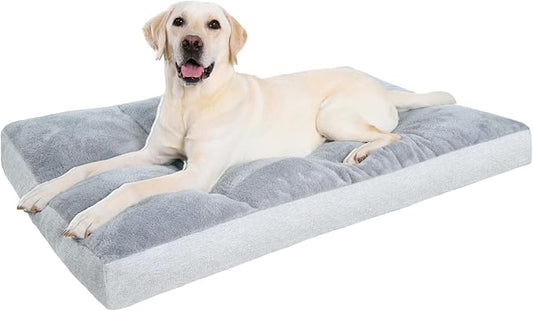 Washable Dog Bed for Extra Large Dogs, XXL Crate Bed Plush Pet Kennel Pad with Non-Slip Bottom, Pet Sleeping Mat, 47x29 Inch, Light Gray