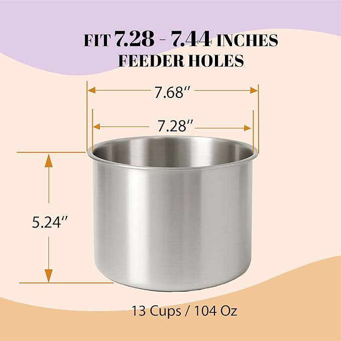 AVERYDAY 104oz Stainless Steel Dog Bowls Set, 2 Pack for Replacement Dogs Bowl Stand, 13 Cups Metal Dog Bowls with 5.24" Deep, 7 Inch Dogs Water Bowl for Raised Feeder with Opening 7.28-7.44"
