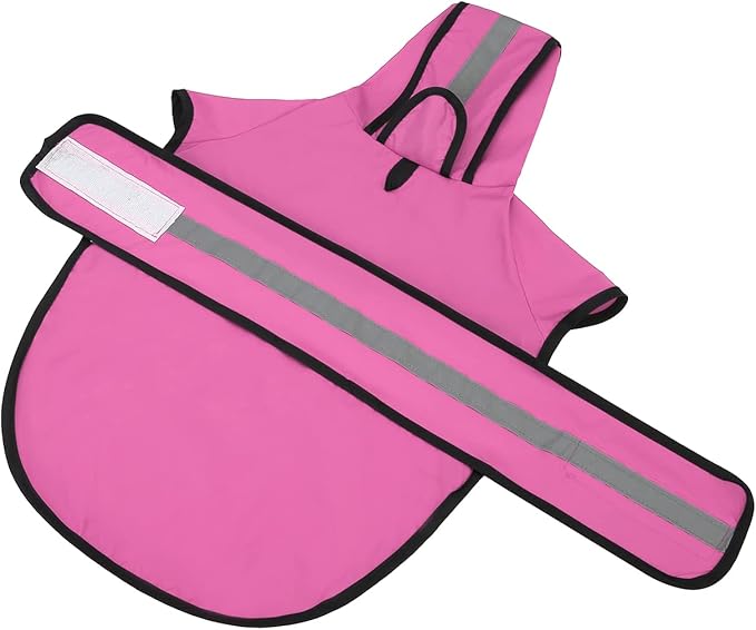 HDE Dog Raincoat Jacket Reflective Adjustable Hooded Pet Poncho Rain Coat with Leash Hole for Small to X-Large Dogs Pink - XL