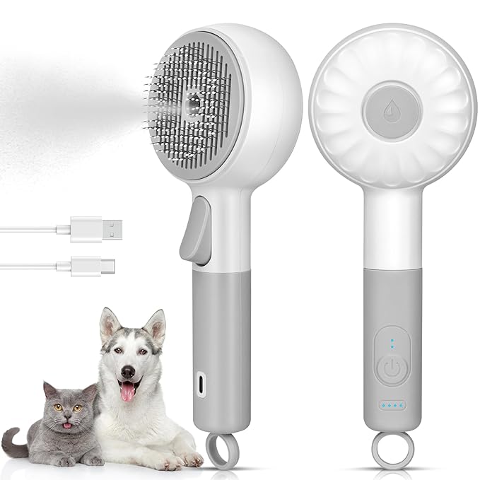Cat Steam Brush with 2 Steam Modes for Cats Dogs Shedding, Low Noise Pet Hair Brush with One Release Button Cool Mist for Indoor Cats