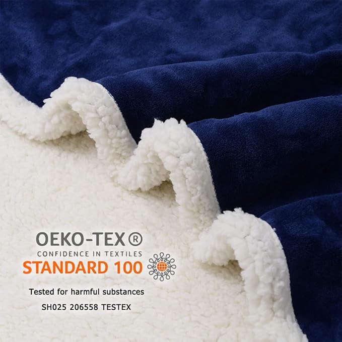 Qeils Waterproof Blanket for Bed Intimacy, Dog Blankets for Large Dogs, Waterproof Cat Blanket Washable, Soft Sherpa Fleece Puppy Blanket, Reversible Throw Protector for Couch Car, 50"X60", Navy Blue