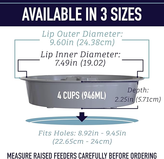 Leashboss Dog Bowl Slow Feeder for Raised Pet Feeders - Maze Food Bowl Compatible with Elevated Diners for Neater Pet Eating (4 Cups - 8.9-9.25 Inch Feeder Holes, Gray)
