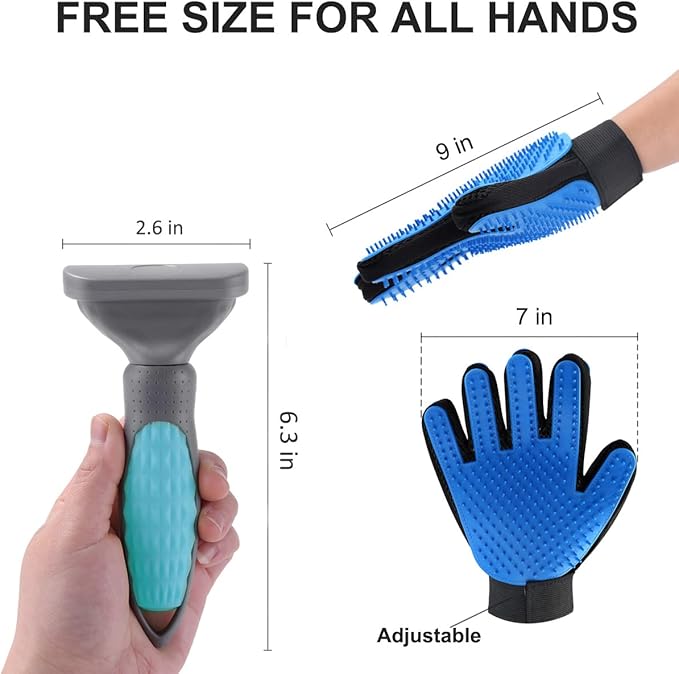 Pet Grooming Kit for Cats and Small Dogs, Undercoat Deshedding Tool Set, Gently and Effectively Remove Loose Hair and Reduce Shedding, Includes a Brush and a Double-sided Silicone Glove