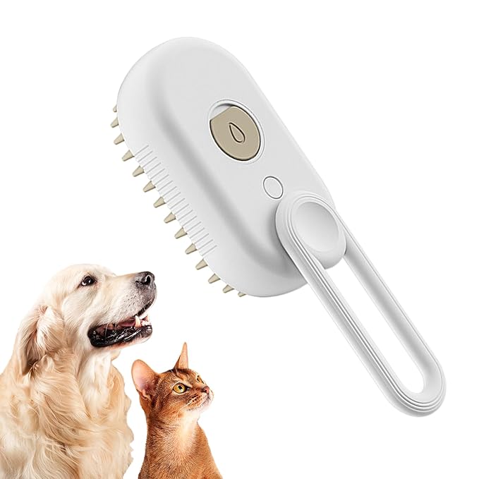 Steamy Pet Brush - Convenient Hair Removal, Easy Collection, Massage Function - Ideal Steam Brush for Cats! (White)