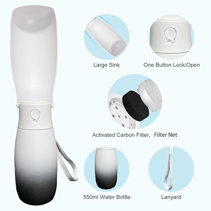 Foldable Portable Dog Water Bottle, Food Grade Plastic Dog Water Bowl Dispenser, High-Temperature Resistant Dog Accessories for Outdoor, Travel Gifts for Dogs(19Oz, Black&White)