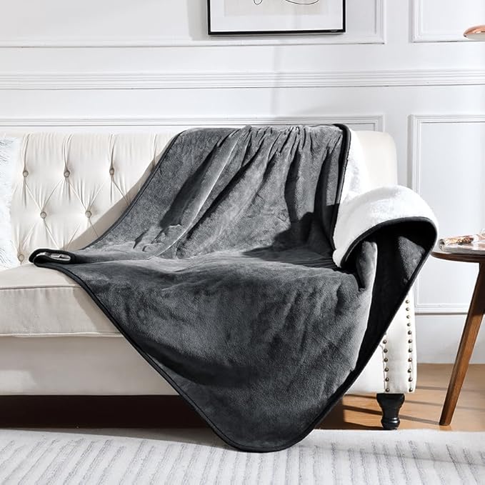 Waterproof Blanket for Bed Couch Sofa, Soft Liquid Pee Proof Pet Blanket for Dog Puppy Cat, Reversible Sherpa Fleece Furniture Protector (Dark Grey, 60x80 inches)