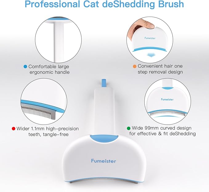 Pet Undercoat Deshedding Tool for Dogs - Wide Curved Undercoat Brush for Effortless Pet Deshedding, Loose Hair Remover for Dogs & Cats (White) (Blue)