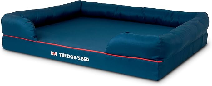 The Dog’s Bed Orthopedic Dog Bed XL Blue Oxford with Red Trim UK Flag Dog Bed, Memory Foam, Pain Relief: Arthritis, Post Surgery, Lameness, Waterproof Washable Cover