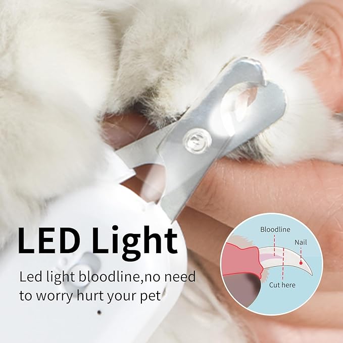 PAKEWAY Pet Nail Clipper with LED & -U-V Light, Cat Claw Trimmer with Ultra Bright LED Light for Nail Bloodline to Avoid Over Cutting, Sharp Angled Blade Grooming Tool for Dog Cat Rabbit Small Animals