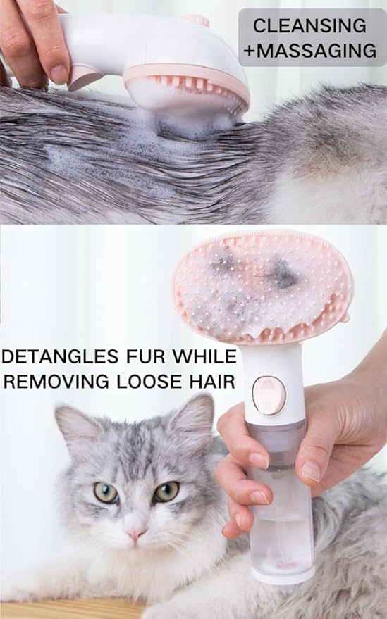 Cat/Dog Bath Brush,Shampoo Washing Brush with Adjustable Bristle for Pets with All Hair Lengths,Push-Button Silicone Pet Grooming Brush,Shedding Comb