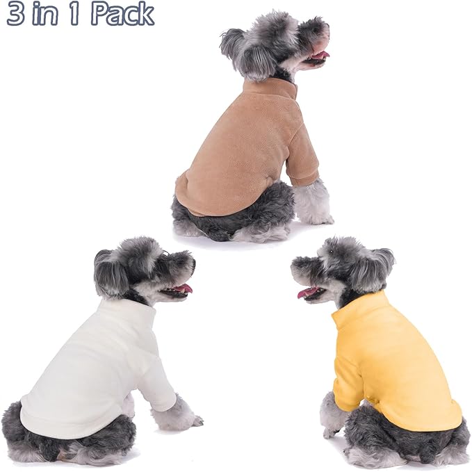 Dog Sweater, 3 Pack Dog Sweaters for Small Dogs Girl Boy, Ultra Soft Warm Puppy Clothes Dog Coat for Winter (Camel+Beige+Yellow, XX-Small)