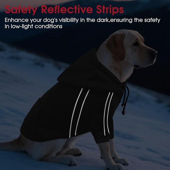 ASENKU Cozy Dog Hoodie,Soft Sweater with Adjustable Hood, Back Pocket and Leash Access Hole,Warm Reflective Sweatshirt for Cold Weather(Black,L