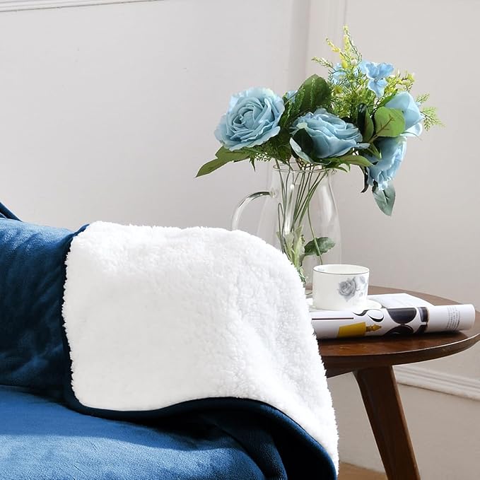 Waterproof Blanket for Bed Couch Sofa, Soft Liquid Pee Proof Pet Blanket for Dog Puppy Cat, Reversible Sherpa Fleece Furniture Protector (Navy Blue, 30x40 inches)