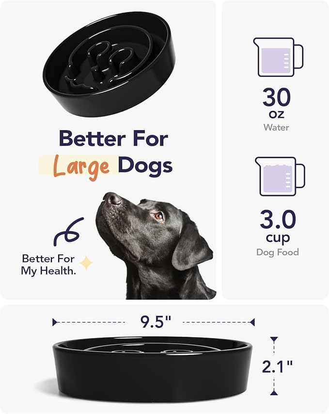 LE TAUCI Slow Feeder Dog Bowls Ceramic,3 Cups Slow Feeding Dog Bowl Medium Large Breed, Pet Bowl for Fast Eaters, Puzzle Pet Dishes,Skull Black