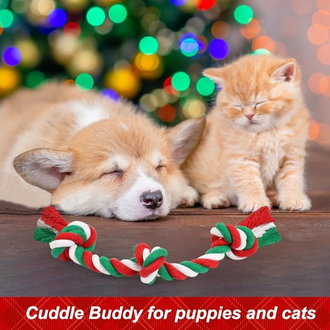 SZEE Dog Rope Toys, 14 in 3 Knots Chew Rope for Medium and Small Dogs, Natural Cotton Pull Toy for Tug of War and Teeth Cleaning (Red)