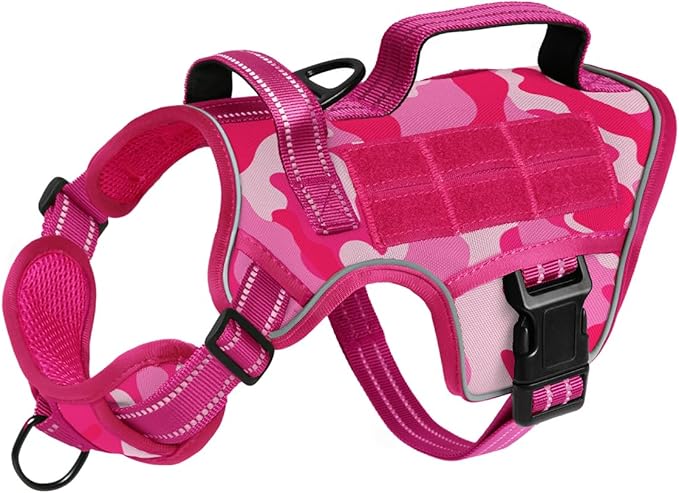 Small Dog Harness, Heavy Duty Tactical No Pull Dog Harness, No Choke, Easy On and Off Pet Vest with Molle System, Adjustable Reflective Dog Vest with Breathable Padded for Walking Hiking Training
