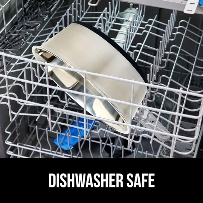 GORILLA GRIP Set of 2 Dog Bowls, Holds 8 Cups (64 fl oz), Heavy Duty Metal Food and Water Bowl for Feeding Dogs and Cats, Dishwasher Safe, Rust Resistant Stainless Steel, BPA Free Rubber Base, Black