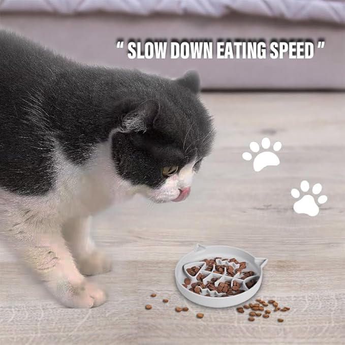 Silicone Cat Slow Feeder,Slow Feeder Cat Bowl Wet Food with Suction Cups,Kitty Interactive Toys,Effectively Reduce Overeating in Kitty (Gray+Pink, 1 Cup)