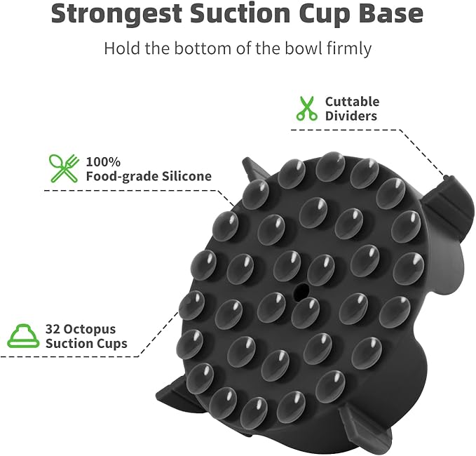 Jaoul Slow Feeder Dog Bowls Insert for Large Breed, 7 Inch Cuttable Slow Feeder Insert with 32 Octopus Suction Cups for Medium Large Size Dog Food Bowl (X-Large, Black)