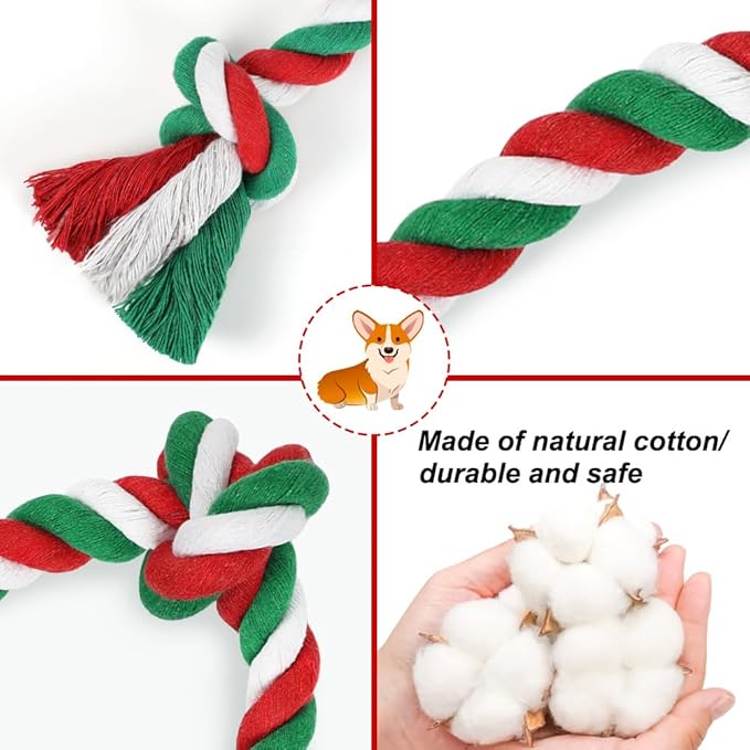 SZEE Dog Rope Toys, 14 in 3 Knots Chew Rope for Medium and Small Dogs, Natural Cotton Pull Toy for Tug of War and Teeth Cleaning (Red)