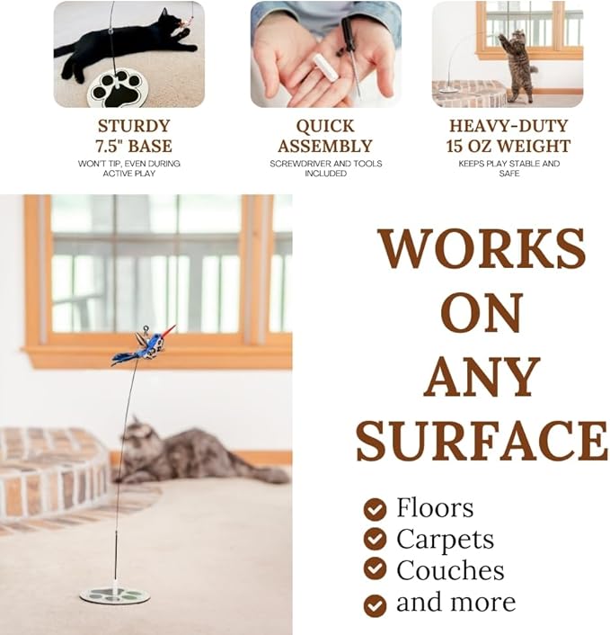 Interactive Bird Simulation Cat Toy Set Interactive Cat Toys for Indoor Cats Cat Feather Toy 5 Replacement Birds Realistic Feathers & Bells