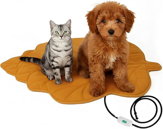 Yellow Leaf-Shaped Dog Heating pad (36"x26"), Pet Heating Pad for Dogs and Cats, Waterproof, Chew Resistant Cord, Adjustable Temperature, Machine Washable Cover,for Indoor/Outdoor Use