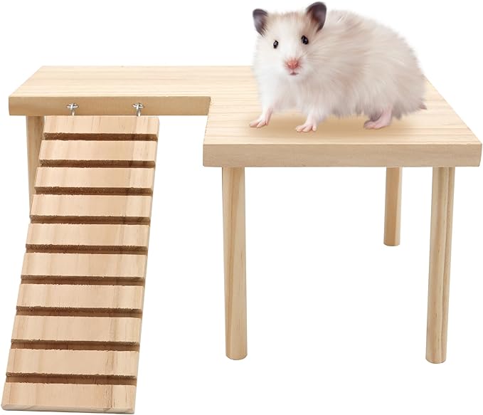 Hamster Wooden Platform with Legs Small Animal Climbing Ladder Standing Rat Guinea Perch Chew Toy Cage Accessories (Platform-Large)