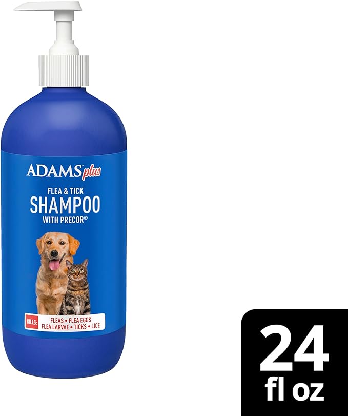 ADAMS Plus Flea & Tick Shampoo with Precor IGR for Cats, Kittens, Dogs & Puppies Over 12 Weeks Of Age, Sensitive Skin Flea Treatment, Kills Adult Fleas, Flea Eggs, Ticks, and Lice, 24 Ounces