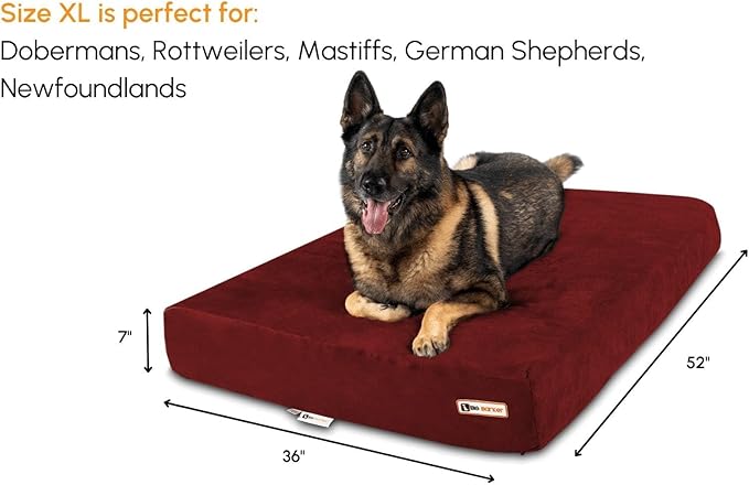 Barker Beds Orthopedic XL Dog Bed for Large Dogs - 7" Thick Memory Foam Cushion with Washable Microsuede Cover - Durable Water-Resistant Pet Bed - Made in USA (Burgundy)