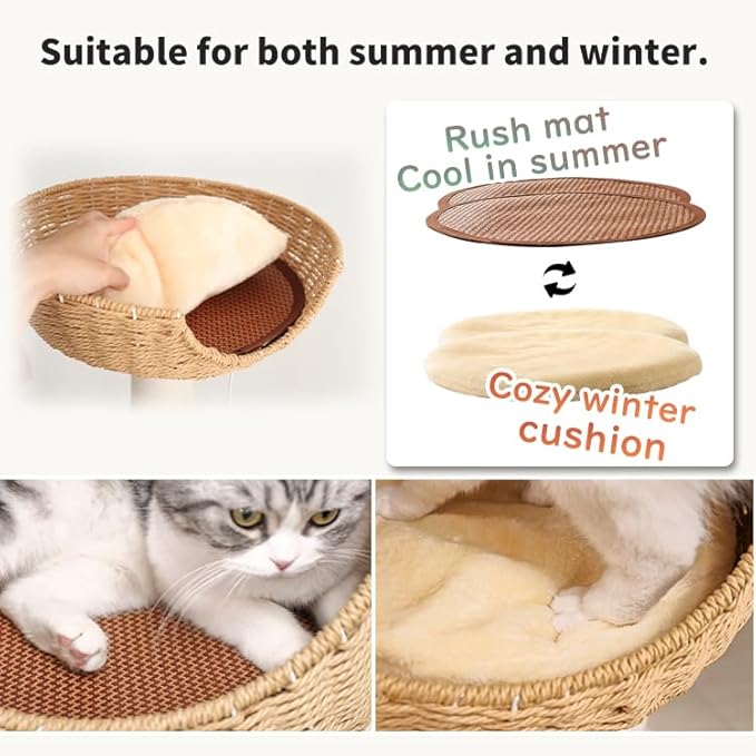 Modern Cat Tree for Large Cat, 53-Inch Tall Cat Tower with Scratching Post for Indoor Cats, Multi-Level Cat Condo with Hand-Woven Cat Bed and Acrylic Bowl Easy to Clean (Mixcolor 132cm)