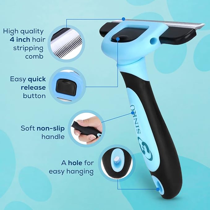 Sinko Deshedding Tool for Dogs & Cats, Pet Grooming Brush, Skin Friendly Deshedding Tool, Dog Brush for Shedding, Effectively Reduces Shedding by up to 95% for Short Medium Long Pet Hair (Blue)