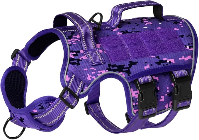 Tactical Dog Harness Medium Sized, Heavy Duty No Pull Dog Harness with Handle, Easy On and Off Service Dog Vest with Molle System, Reflective Pet Vest for Walking Hiking Training