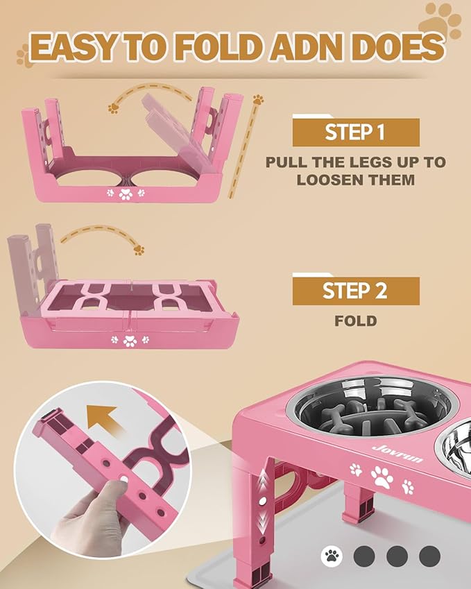 Elevated Dog Bowls, Dog Feeder with 2 Stainless Steel Dishes &1 Slow Feeder Bowl, 5 Heights Adjustable Raised Stand for Medium Large, Food Dishes with Non-Slip Feet