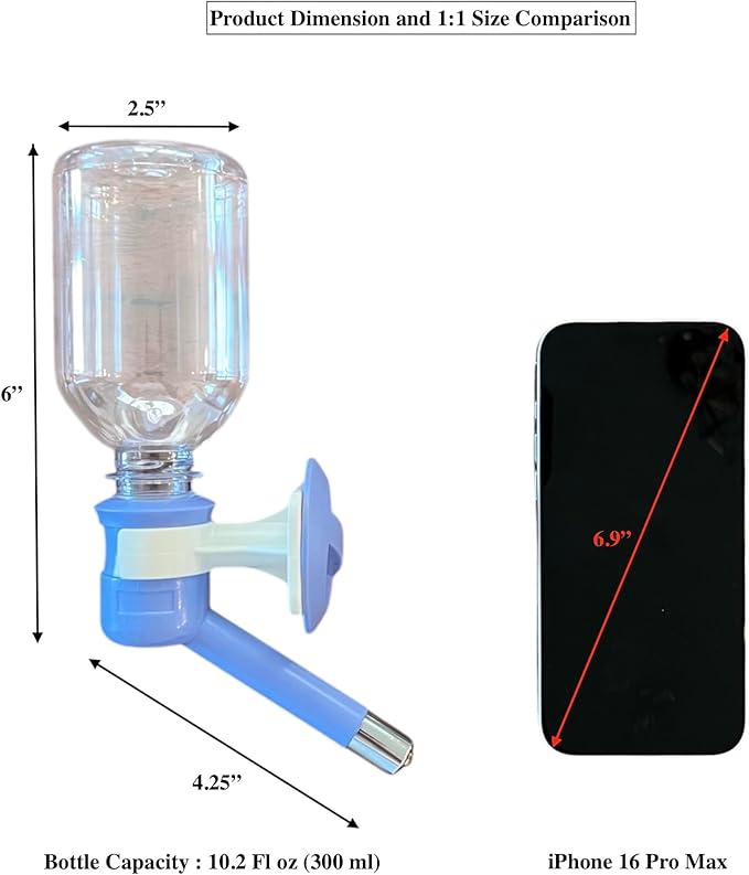 Choco Nose Patented No-Drip Dog Water Bottle/Feeder for Dogs/Cats and Other Small-Medium Sized Animals - for Cages, Crates or Wall Mount. 10.2 Oz. Mess Free Leak-Proof Nozzle 16mm, Blue (C590)