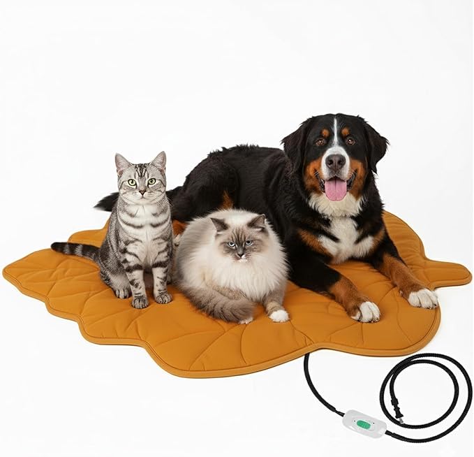 Yellow Leaf-Shaped Extra Large Dog Heating pad (57"x47"), Pet Heating Pad for Dogs and Cats, Waterproof, Adjustable Temperature, Safe & Machine Washable,for Indoor/Outdoor Use
