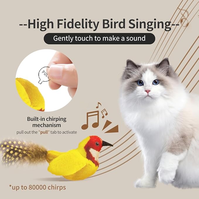 Catnip Cat Toys Boredom Relieve Teeth and Kicking Feather Cat Toys Interactive with Lifelike Chirp Sound Chirping Bird Kitten Toy Real Feather (6 Pack)