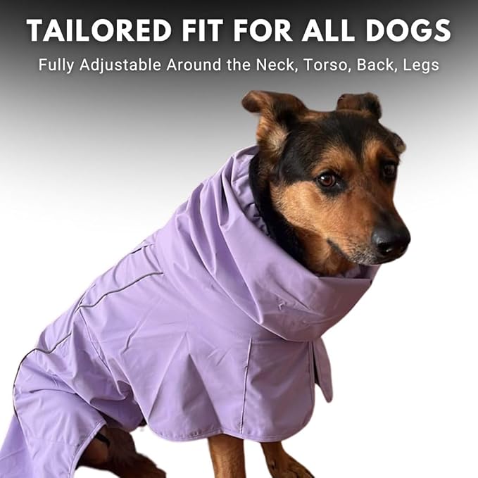 Spark Paws Dog Raincoat, Waterproof Windproof Rain Jacket, for Small Medium Large Extra Large Dogs, Reflective Breathable Full-Body Coverage Dry Suit - Purple - XL