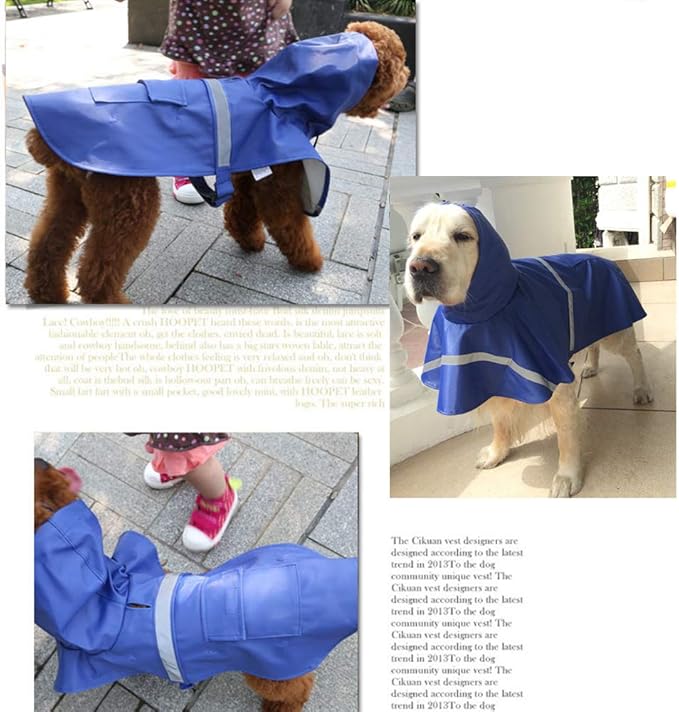 NACOCO Large Dog Raincoat Adjustable Pet Water Proof Clothes Lightweight Rain Jacket Poncho Hoodies with Strip Reflective (L, Blue)
