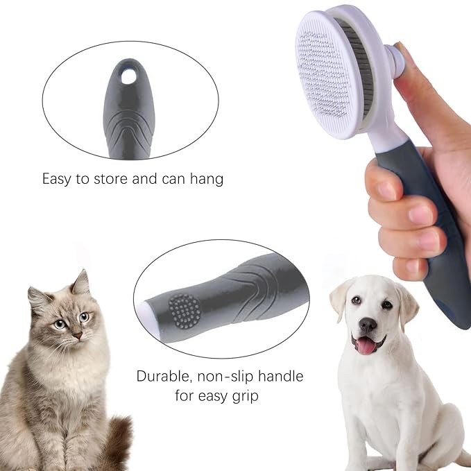 Cat Self Cleaning Slicker Brush, Pets Skin Friendly Grooming Tool for Shedding Massages Dogs Cats Hair Brushes Easy to Remove Loose Undercoat with Long or Short Hairs for Pet All Hair Type-UPGRADED