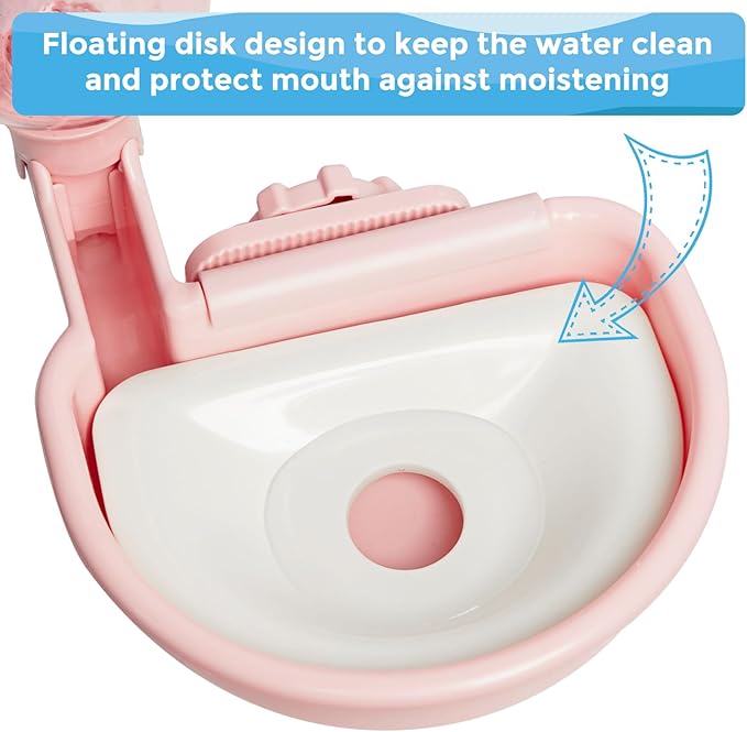 VANNON 16oz Pet Water Bottle, Gravity Dog Water Bowl Dispenser for Cage, Anti-Overflow Water Dispenser for Small Dogs, Cats, Rabbits and Other Small Animals, BPA Free, Gradient Pink