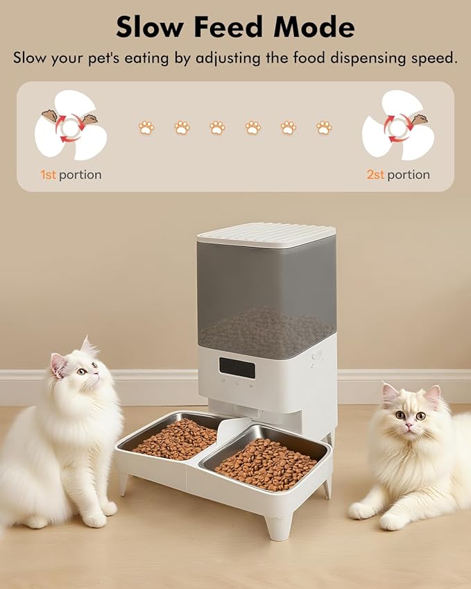 Automatic Cat Feeder for 2 Cats, 5L Automatic Cat Food Dispenser for Small Pets Indoor, 2.4G WiFi Pet Feeder with Free APP Control, Whisker-Friendly Bowls, 1-10 Meals/Day, Detachable for Easy Clean