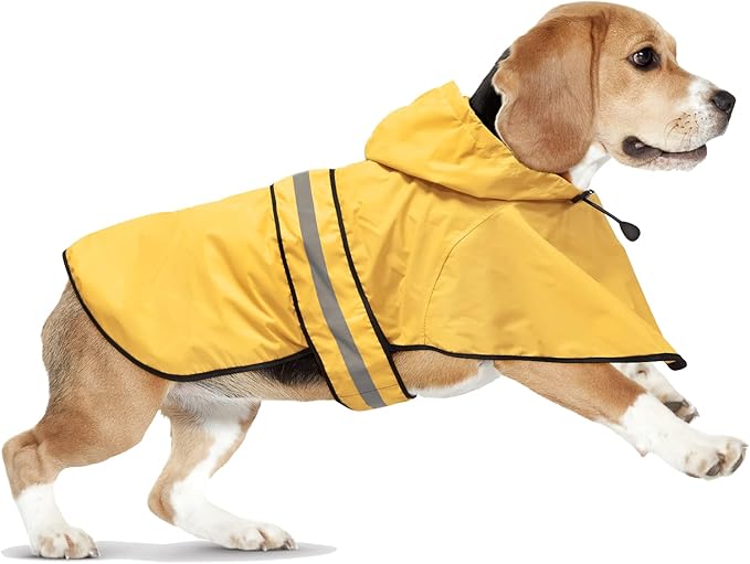 Waterproof Dog Raincoats - Hooded Raincoats for Dogs, Adjustable Reflective Dog Rain Coat, Windproof Dog Rain Jacket Pet Rain Slicker Poncho for Small, Medium, Large Dogs (Small, Yellow)