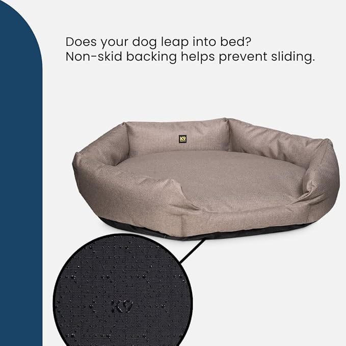 K9 Ballistics Tough Ripstop Oval Bolster Dog Bed, Calming Round Den Shape, Scratch Resistant, Machine Washable - Large, Taupe Premium Finish
