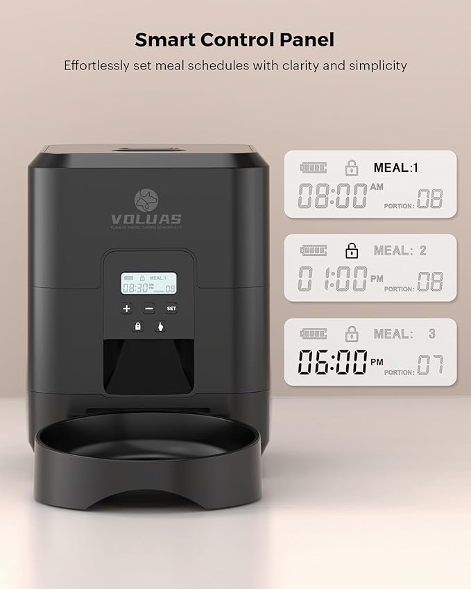 VOLUAS Automatic Cat Feeder - Automatic Pet Feeders for Cats and Dogs, Pet Food Dispenser for Dry Food, Timed Pet Feeders with Memory Function, 2L Auto Feeder