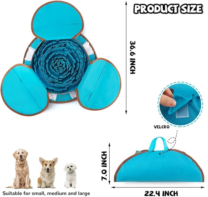 AWOOF Pet Snuffle Mat for Dogs, Interactive Feed Game for Boredom, Encourages Natural Foraging Skills for Cats Dogs Bowl Travel Use, Dog Treat Dispenser Indoor Outdoor Stress Relief (Blue)