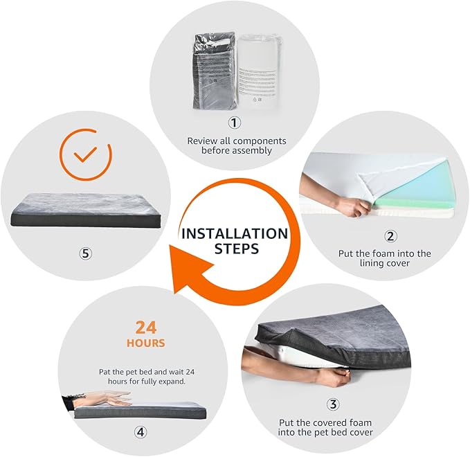 Amazon Basics Dog Bed with Cooling Gel Memory Foam, Pressure-Relief Support for Dogs up to 50lbs, Non-Slip Bottom, Machine Washable Cover, Large Sized (35" x 22"), Grey