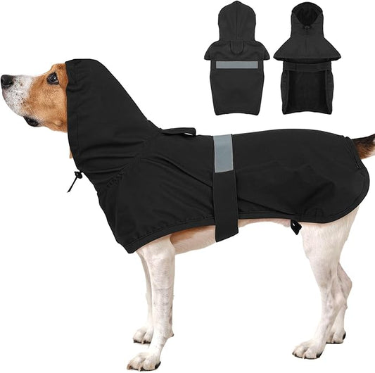 MIGOHI Dog Raincoat, Adjustable Large Dog Raincoat | Easy-On Hook & Loop Belly Straps, Adjustable Hind Leg Straps Dogs Rain Jacket, Machine Washable, Black, L