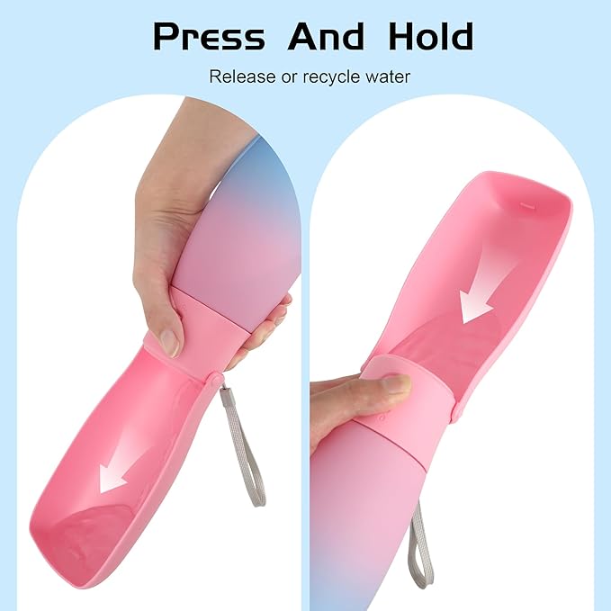 Dog Water Bottle, Travel Puppy Water Bowl, Leak Proof Portable Puppy Water Dispenser, Foldable Dog Water Bottle for for Pets Outdoor Walking, Hiking, Travel, Food Grade Plastic - 19oz Pink
