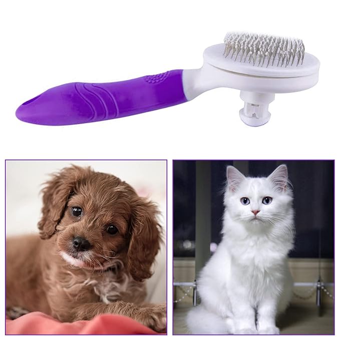Cat Self Cleaning Slicker Brush, Pets Skin Friendly Grooming Tool for Shedding Massages Dogs Cats Hair Brushes Easy to Remove Loose Undercoat with Long or Short Hairs for Pet All Hair Type-UPGRADED